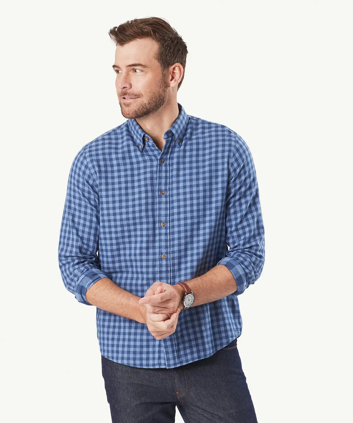 Gazman Casual Double Faced Check Long Sleeve Shirt - Blue 3 Gazman Casual Double Faced Check Long Sleeve Shirt - Blue