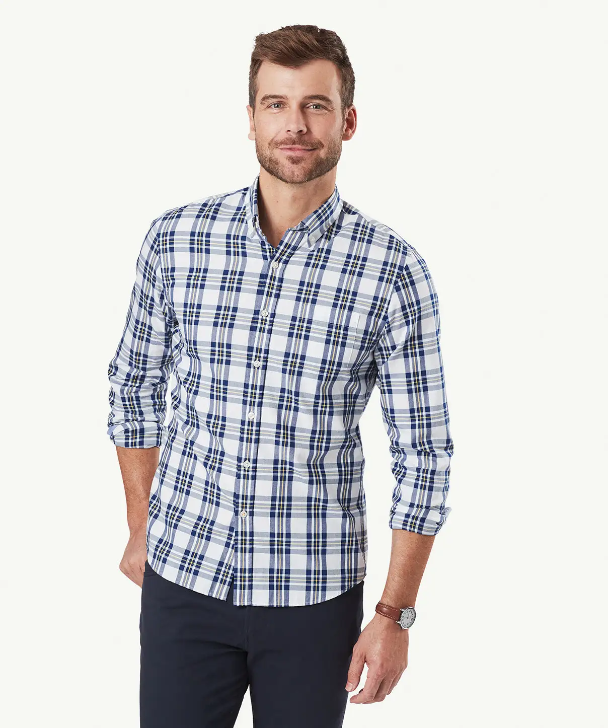 Gazman Tailored Casual Oxford Check Long Sleeve Shirt - Navy 3 Gazman Tailored Casual Oxford Check Long Sleeve Shirt - Navy