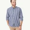 Gazman Casual Stretch Stripe Long Sleeve Shirt - Navy