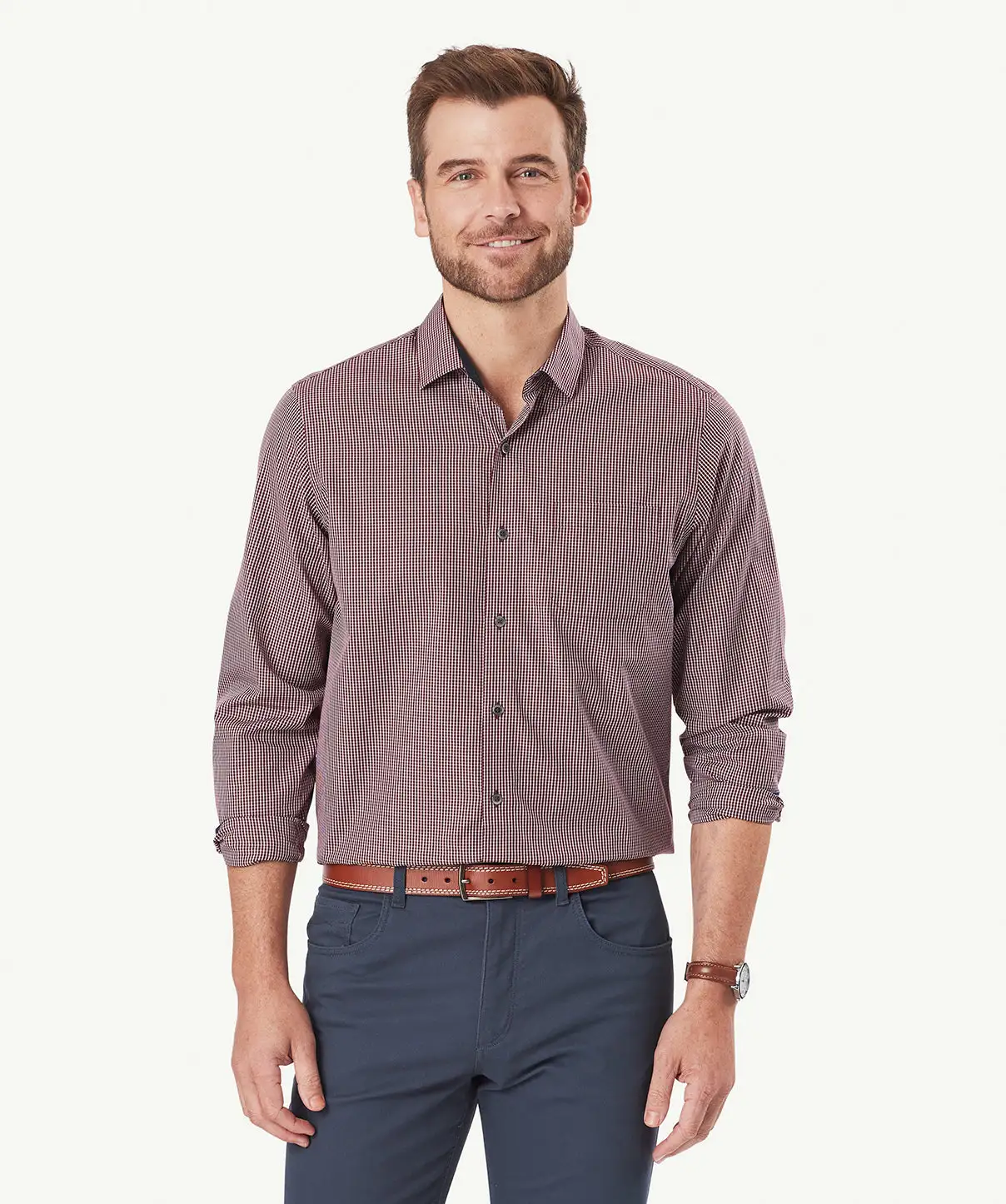 Gazman Easy Care Gingham Long Sleeve Shirt - Wine 3 Gazman Easy Care Gingham Long Sleeve Shirt - Wine