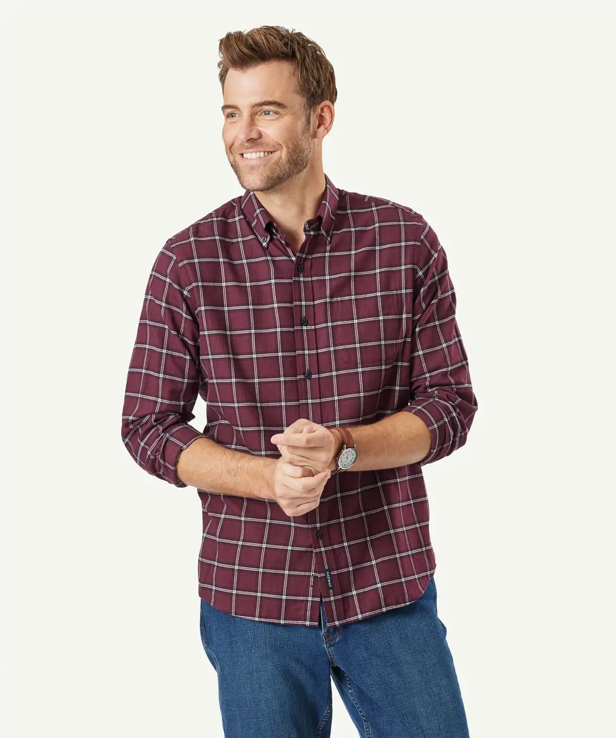 Gazman Brushed Twill Check Long Sleeve Shirt - Wine 3 Gazman Brushed Twill Check Long Sleeve Shirt - Wine