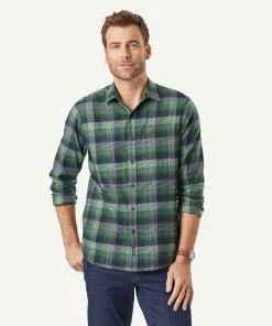 Gazman Brushed Twill Check Long Sleeve Shirt - Forest