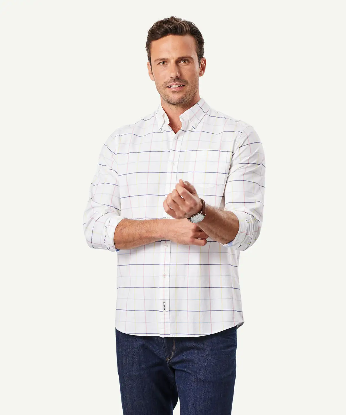 Gazman Casual Oxford Check Long Sleeve Shirt - White 3 Gazman Casual Oxford Check Long Sleeve Shirt - White