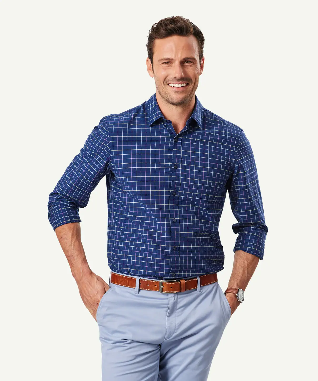 Gazman Tailored Oxford Check Long Sleeve Shirt - Navy 3 Gazman Tailored Oxford Check Long Sleeve Shirt - Navy