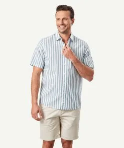 Gazman Casual Bold Melange Stripe Short Sleeve Shirt - Fern