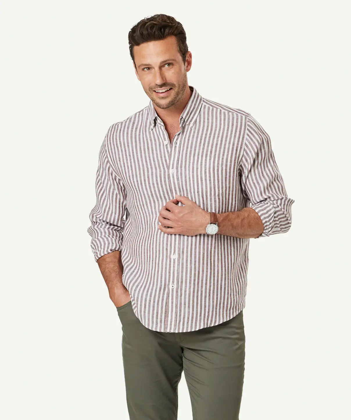 Gazman French Linen Stripe Long Sleeve Shirt - Chocolate 3 Gazman French Linen Stripe Long Sleeve Shirt - Chocolate