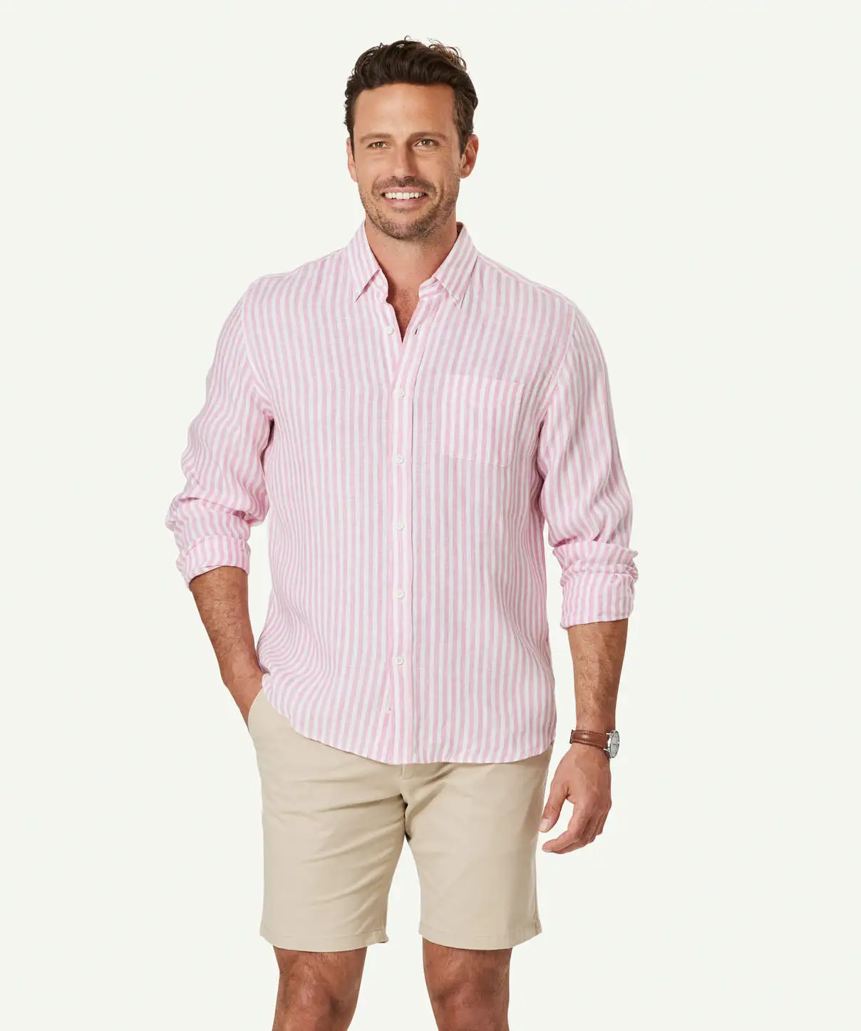 Gazman French Linen Stripe Long Sleeve Shirt - Pink 3 Gazman French Linen Stripe Long Sleeve Shirt - Pink
