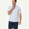 Gazman Casual Bold Melange Stripe Short Sleeve Shirt - Blue