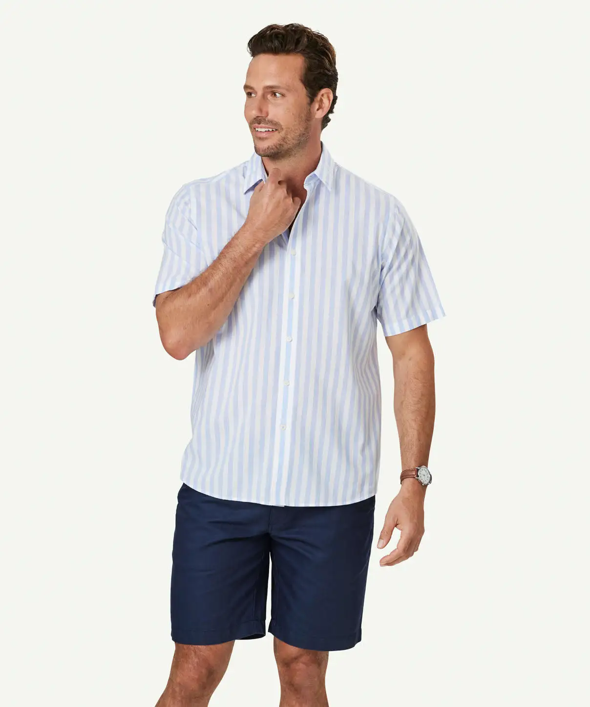 Gazman Casual Bold Melange Stripe Short Sleeve Shirt - Blue 3 Gazman Casual Bold Melange Stripe Short Sleeve Shirt - Blue