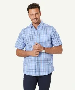 Gazman Easy Care Check Short Sleeve Shirt - Blue