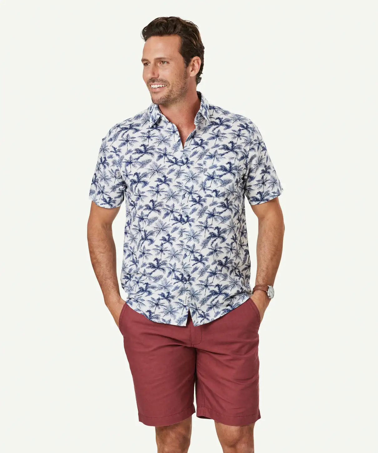 Gazman Linen Blend Palm Print Short Sleeve Shirt - White 3 Gazman Linen Blend Palm Print Short Sleeve Shirt - White