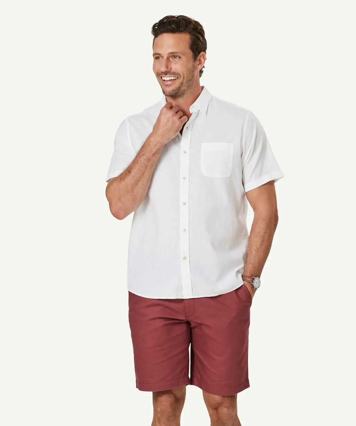 Gazman Linen Blend Plain Short Sleeve Shirt - White 3 Gazman Linen Blend Plain Short Sleeve Shirt - White
