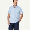 Gazman Linen Blend Plain Short Sleeve Shirt - Blue 2 Gazman Linen Blend Plain Short Sleeve Shirt - Blue -Cheap Accessories Store 1 47357