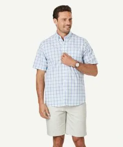 Gazman Easy Care Slub Check Short Sleeve Shirt - Blue
