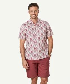 Gazman Linen Blend Pineapple Print Short Sleeve Shirt - Pink