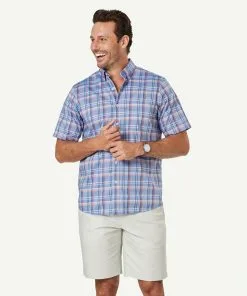 Gazman Easy Care Oxford Check Short Sleeve Shirt - Chambray
