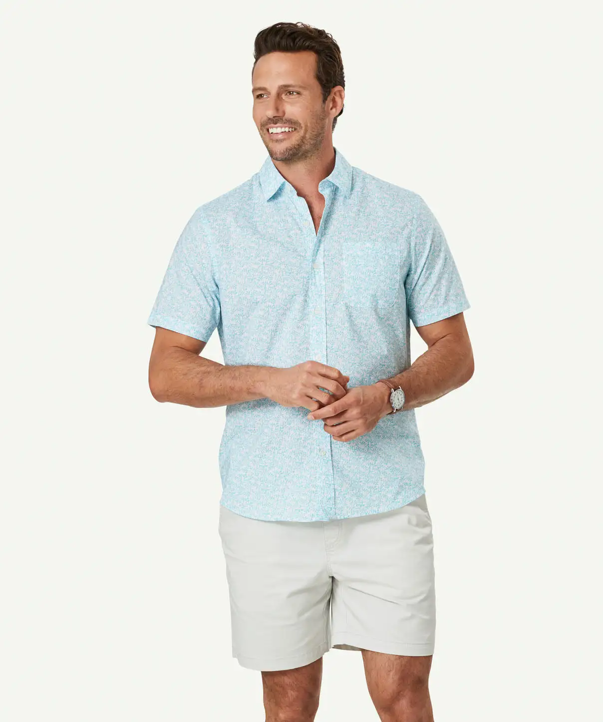 Gazman Casual Coral Print Short Sleeve Shirt - Light Aqua 3 Gazman Casual Coral Print Short Sleeve Shirt - Light Aqua
