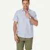 Gazman Linen Blend Fine Stripe Short Sleeve Shirt - Navy