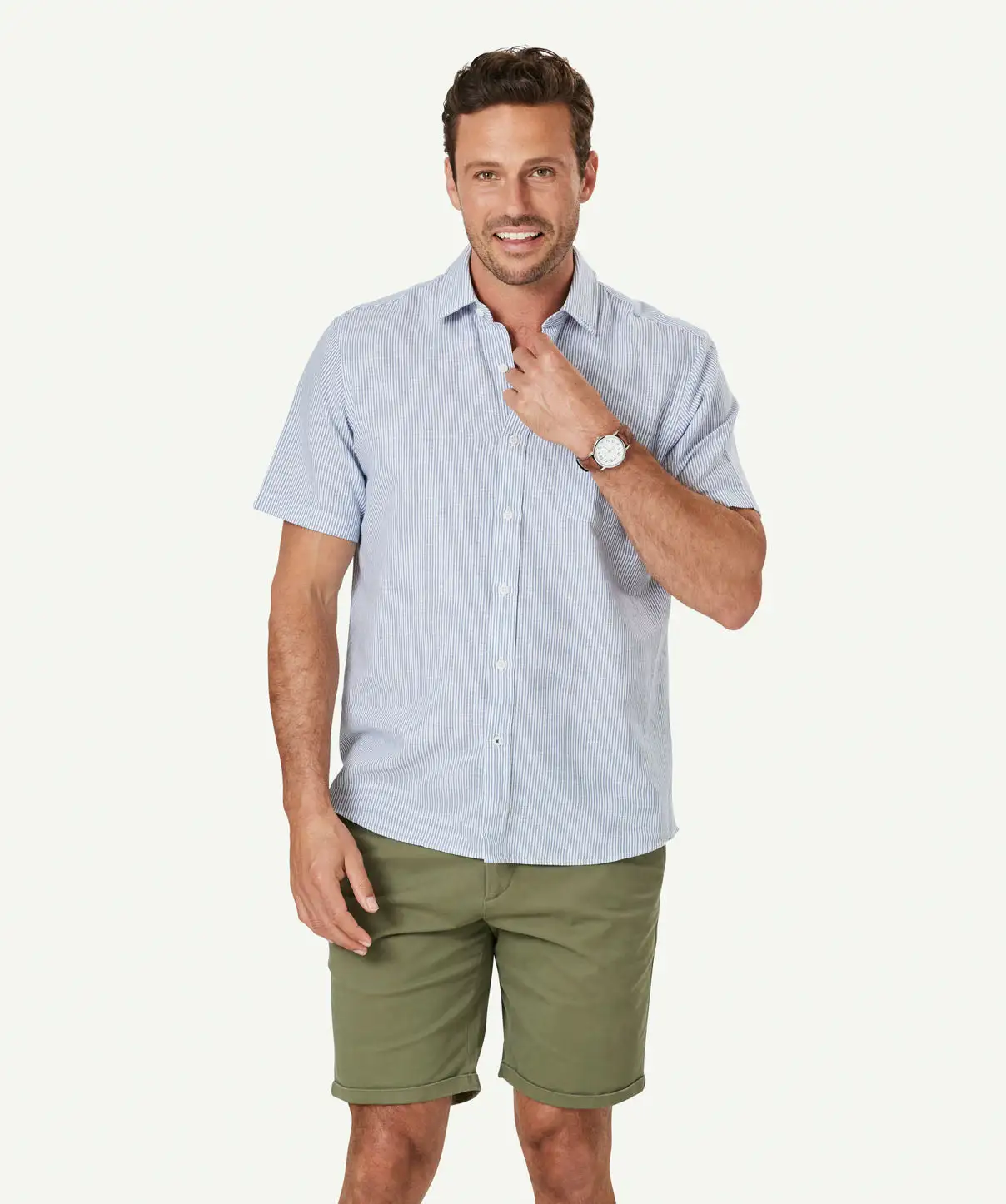 Gazman Linen Blend Fine Stripe Short Sleeve Shirt - Navy 3 Gazman Linen Blend Fine Stripe Short Sleeve Shirt - Navy