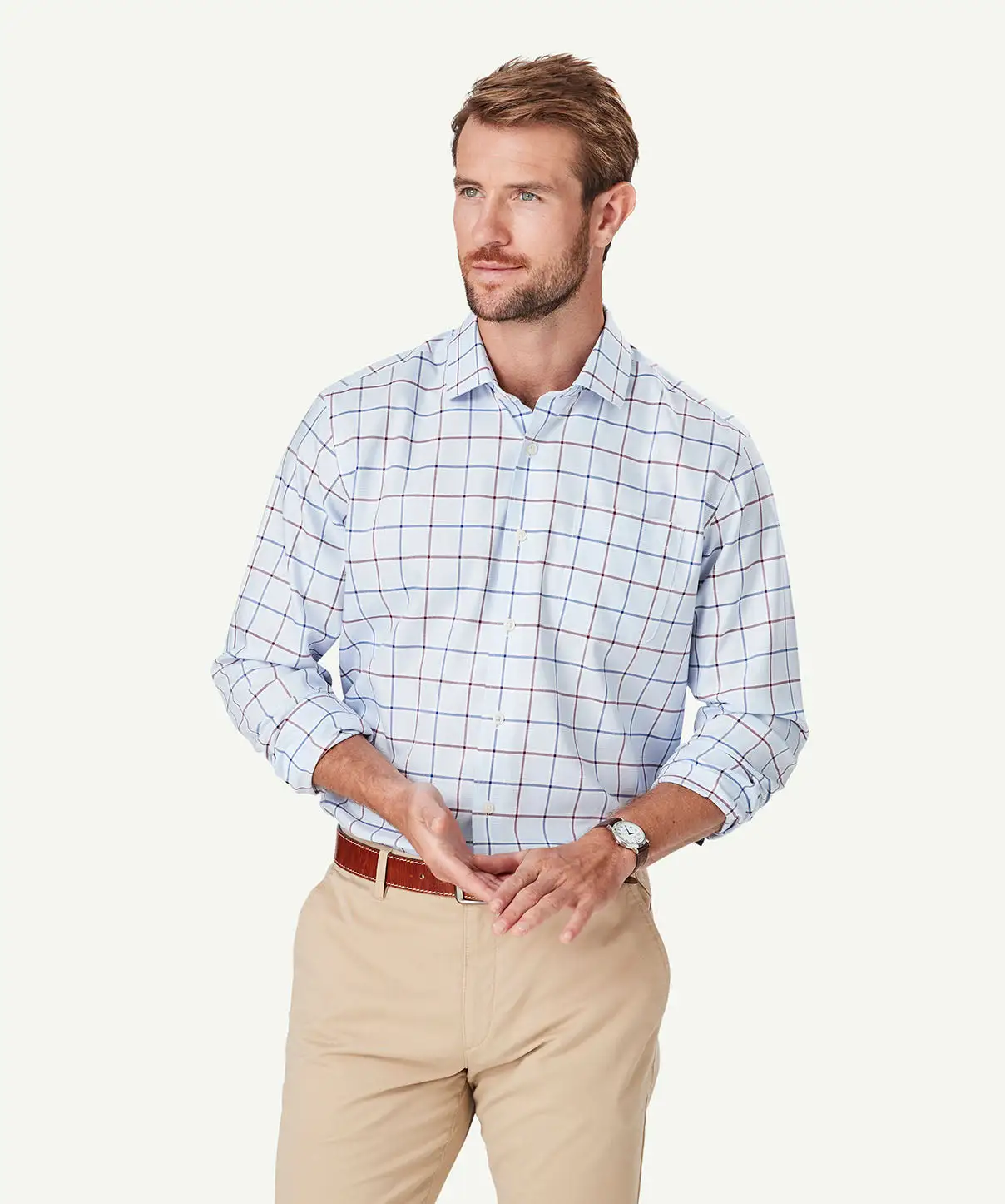 Gazman Non-Iron Twill Check Long Sleeve Shirt - Pale Blue 3 Gazman Non-Iron Twill Check Long Sleeve Shirt - Pale Blue