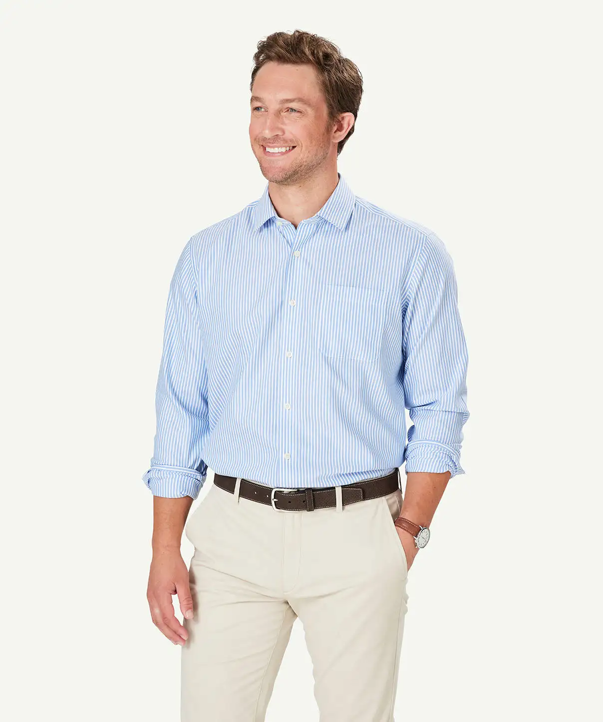 Gazman Non-Iron Twill Stripe Long Sleeve Shirt - Blue 3 Gazman Non-Iron Twill Stripe Long Sleeve Shirt - Blue