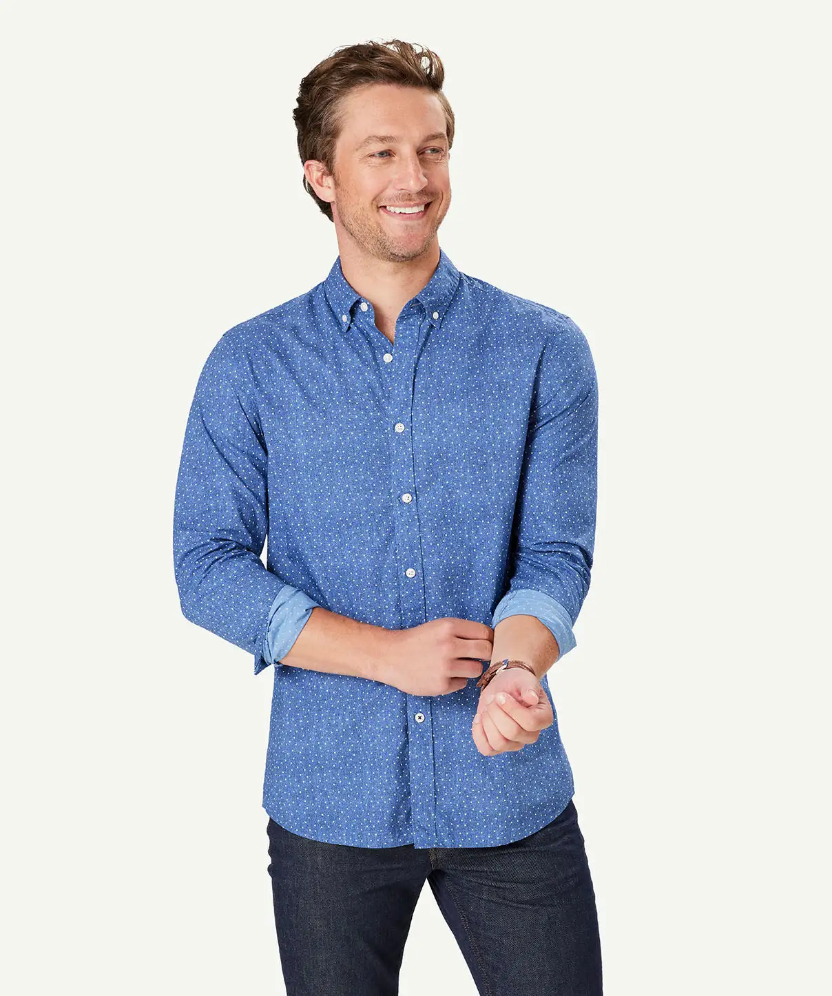 Gazman Tailored Casual Dot Print Long Sleeve Shirt - Dark Blue 3 Gazman Tailored Casual Dot Print Long Sleeve Shirt - Dark Blue