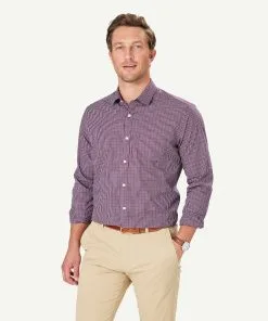 Gazman Easy Care Check Long Sleeve Shirt - Burgundy