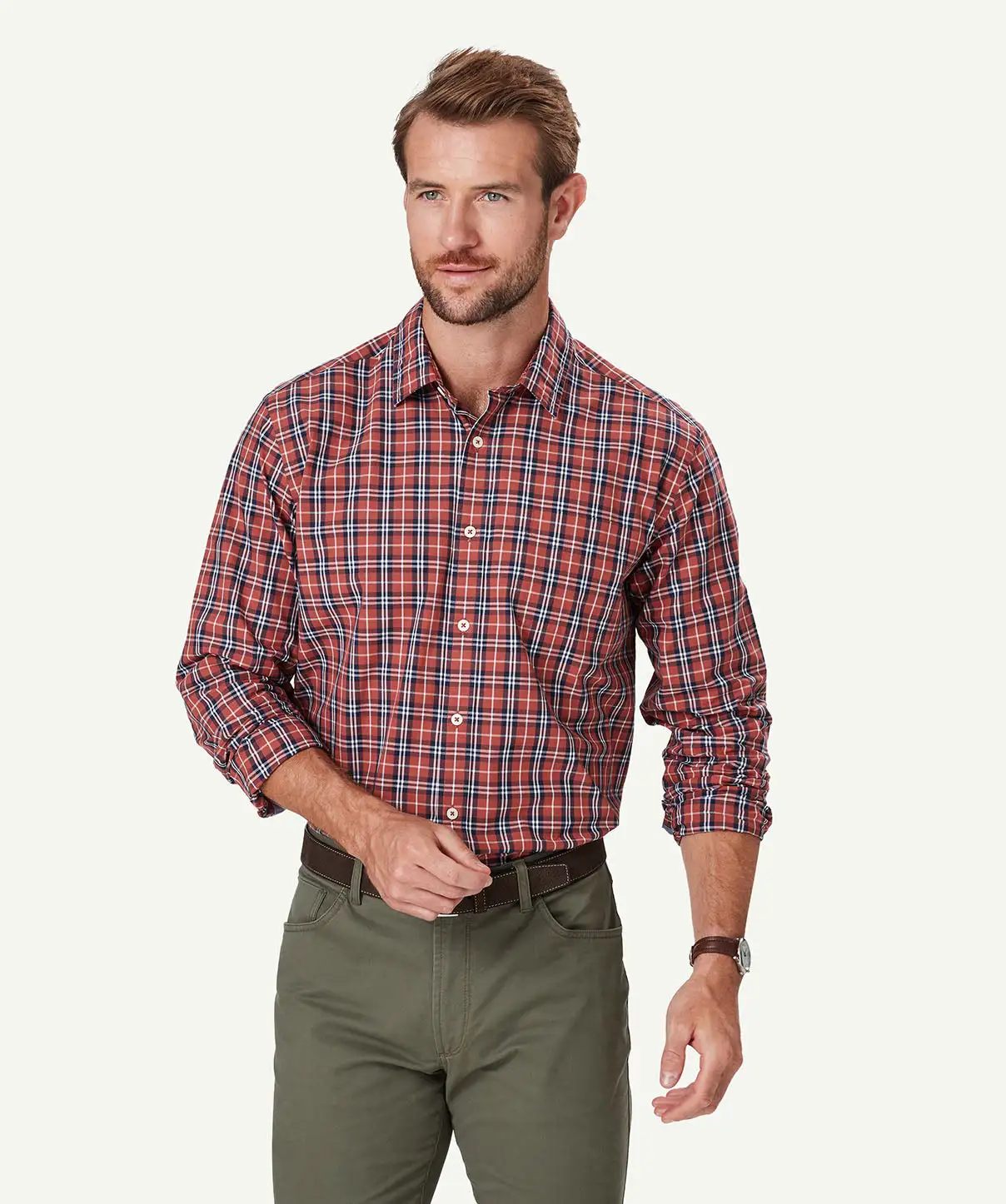 Gazman Casual Plaid Check Long Sleeve Shirt - Brick 3 Gazman Casual Plaid Check Long Sleeve Shirt - Brick