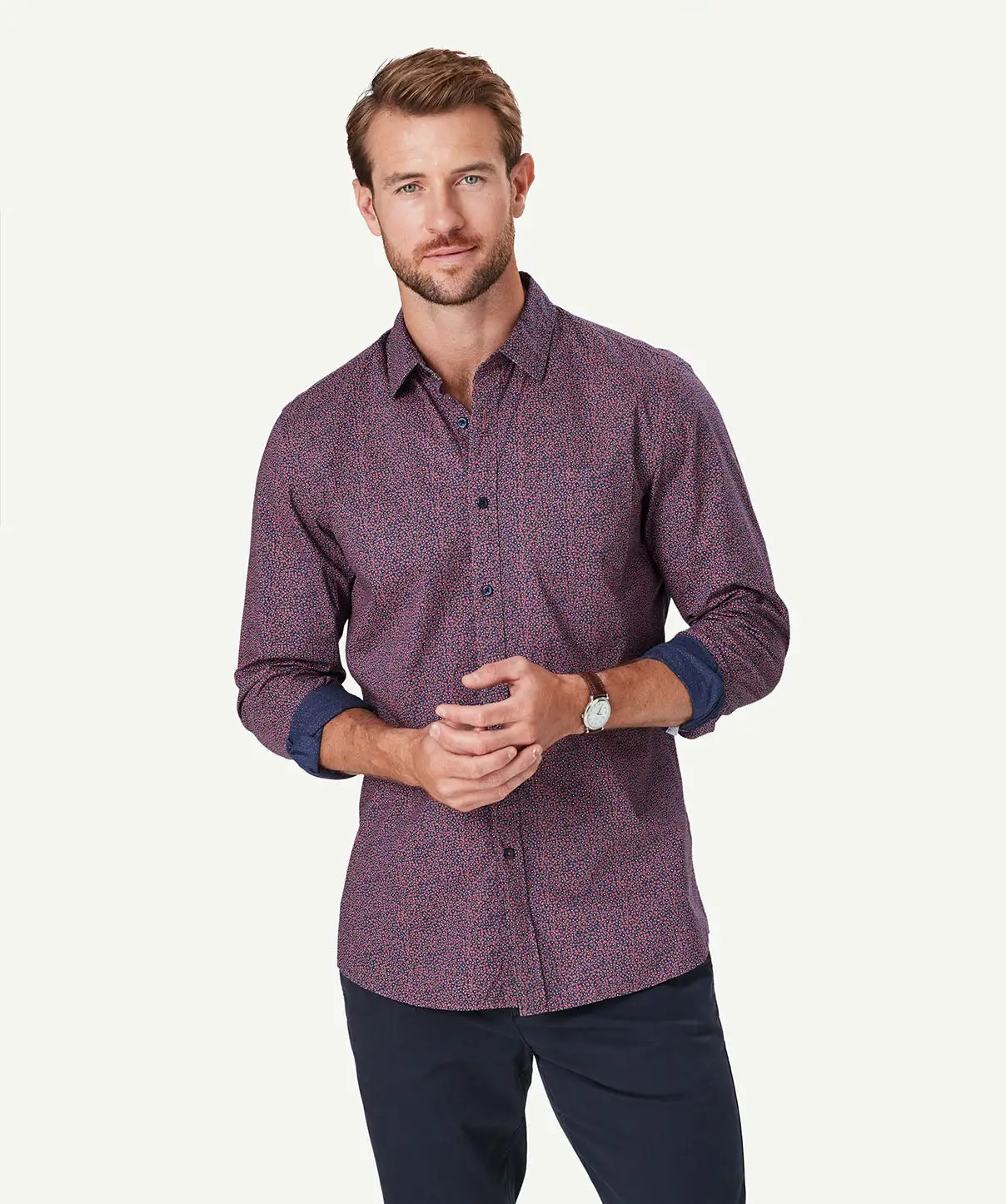 Gazman Tailored Casual Print Long Sleeve Shirt - Claret Red 3 Gazman Tailored Casual Print Long Sleeve Shirt - Claret Red