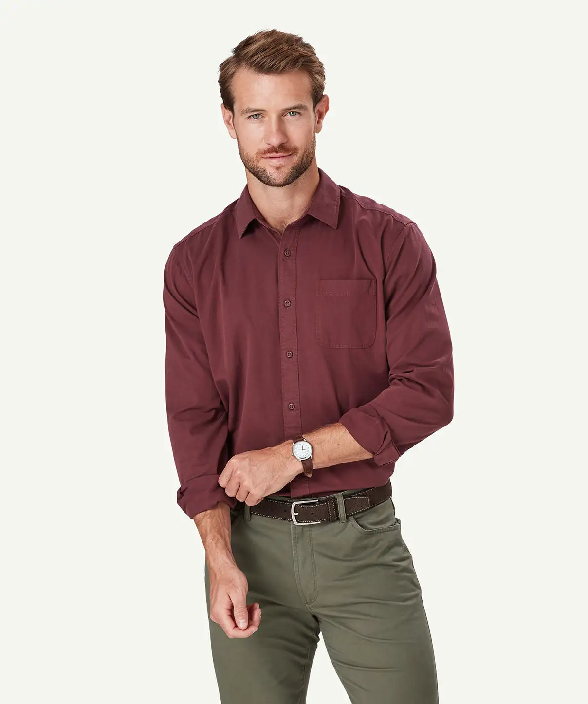 Gazman Authentic Twill Long Sleeve Shirt - Wine 3 Gazman Authentic Twill Long Sleeve Shirt - Wine