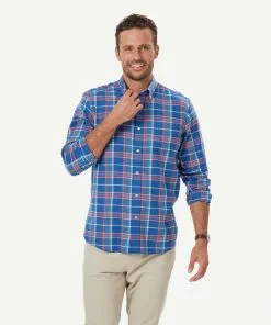 Gazman Brushed Twill Multi Check Long Sleeve Shirt - Indigo