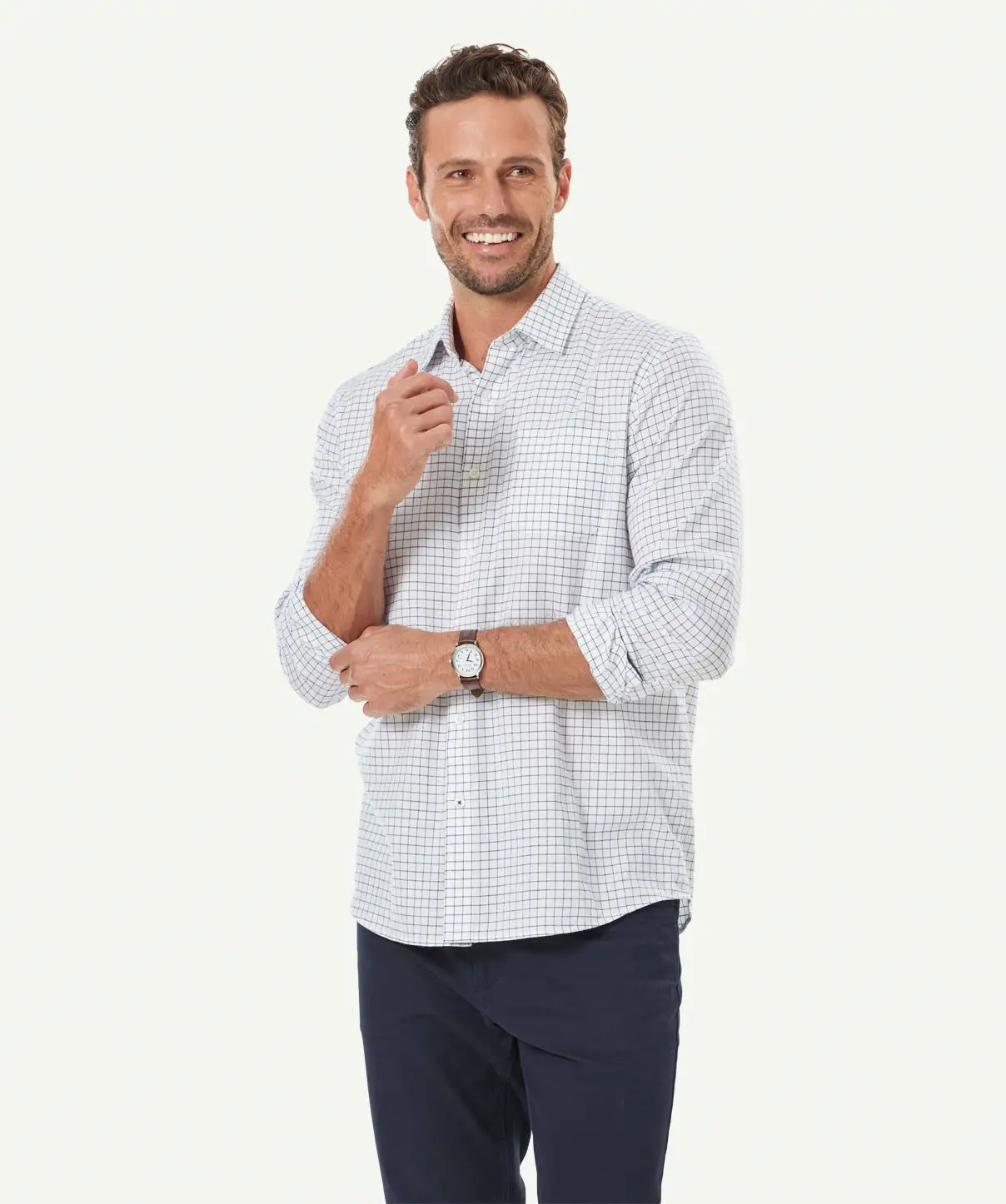 Gazman Brushed Twill Grid Check Long Sleeve Shirt - White 3 Gazman Brushed Twill Grid Check Long Sleeve Shirt - White