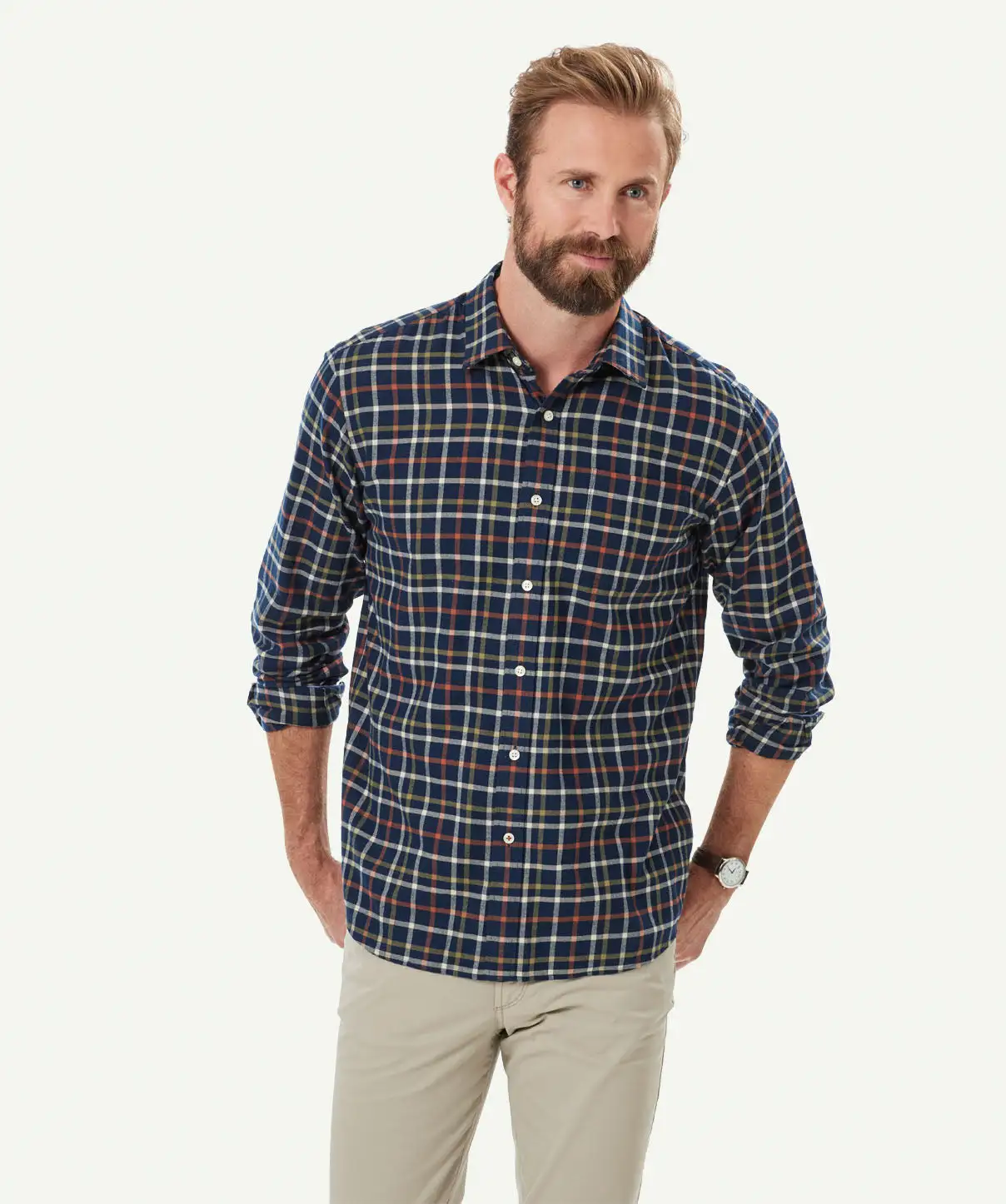Gazman Brushed Twill Check Long Sleeve Shirt - Navy 3 Gazman Brushed Twill Check Long Sleeve Shirt - Navy