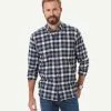 Gazman Brushed Twill Box Check Long Sleeve Shirt - Grey Melange