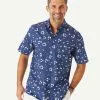 Gazman Hibiscus Print Short Sleeve Shirt - Navy