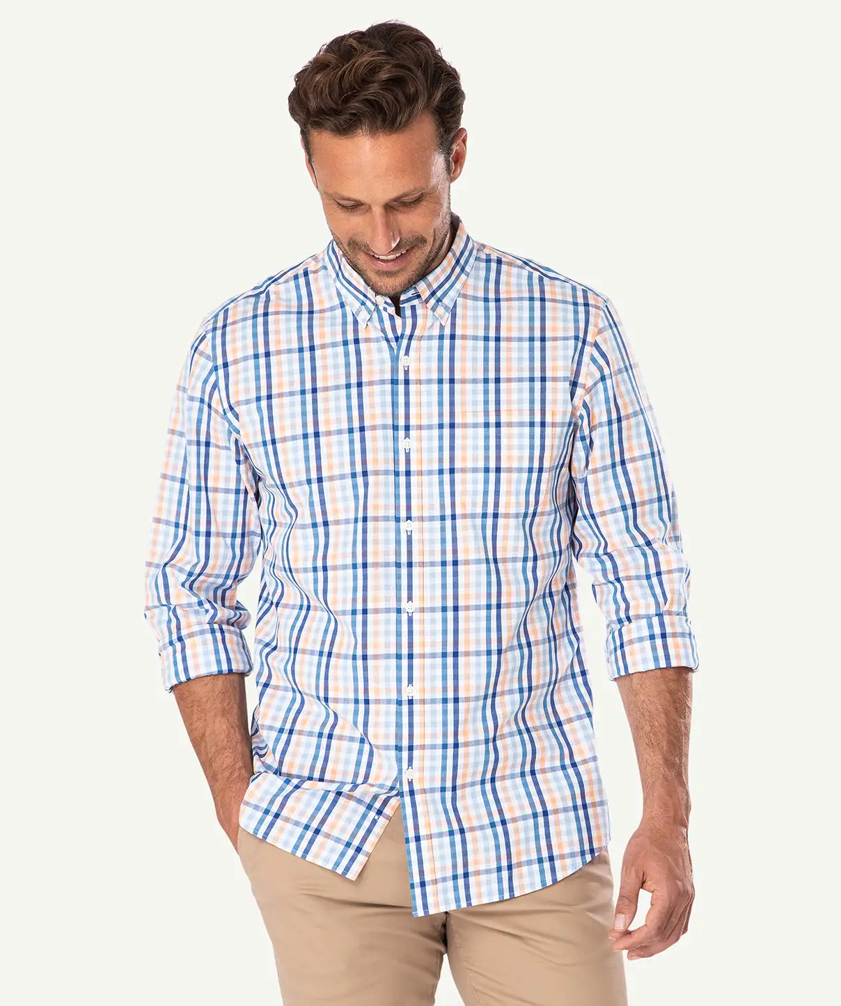 Gazman Tailored Fit Casual Stretch Check Long Sleeve Shirt - Mandarin 3 Gazman Tailored Fit Casual Stretch Check Long Sleeve Shirt - Mandarin