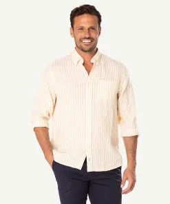 Gazman Linen Bengal Stripe Long Sleeve Shirt - Mineral Yellow