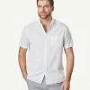 Gazman Casual Textured Linen Blend Plain Shirt - White