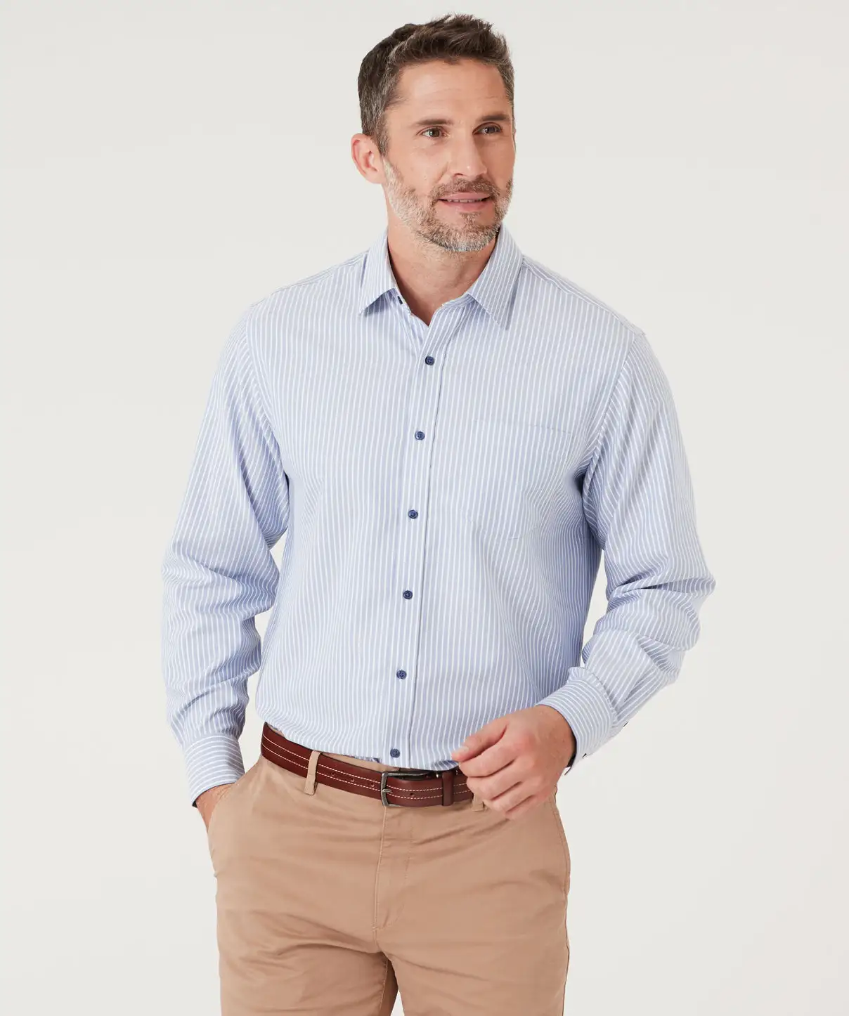 Gazman Easy Care Herringbone Stripe Shirt - Blue 3 Gazman Easy Care Herringbone Stripe Shirt - Blue