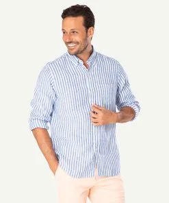 Gazman Linen Bengal Stripe Long Sleeve Shirt - Surf