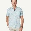 Gazman Linen Blend Fern Print Short Sleeve Shirt - Sky Blue