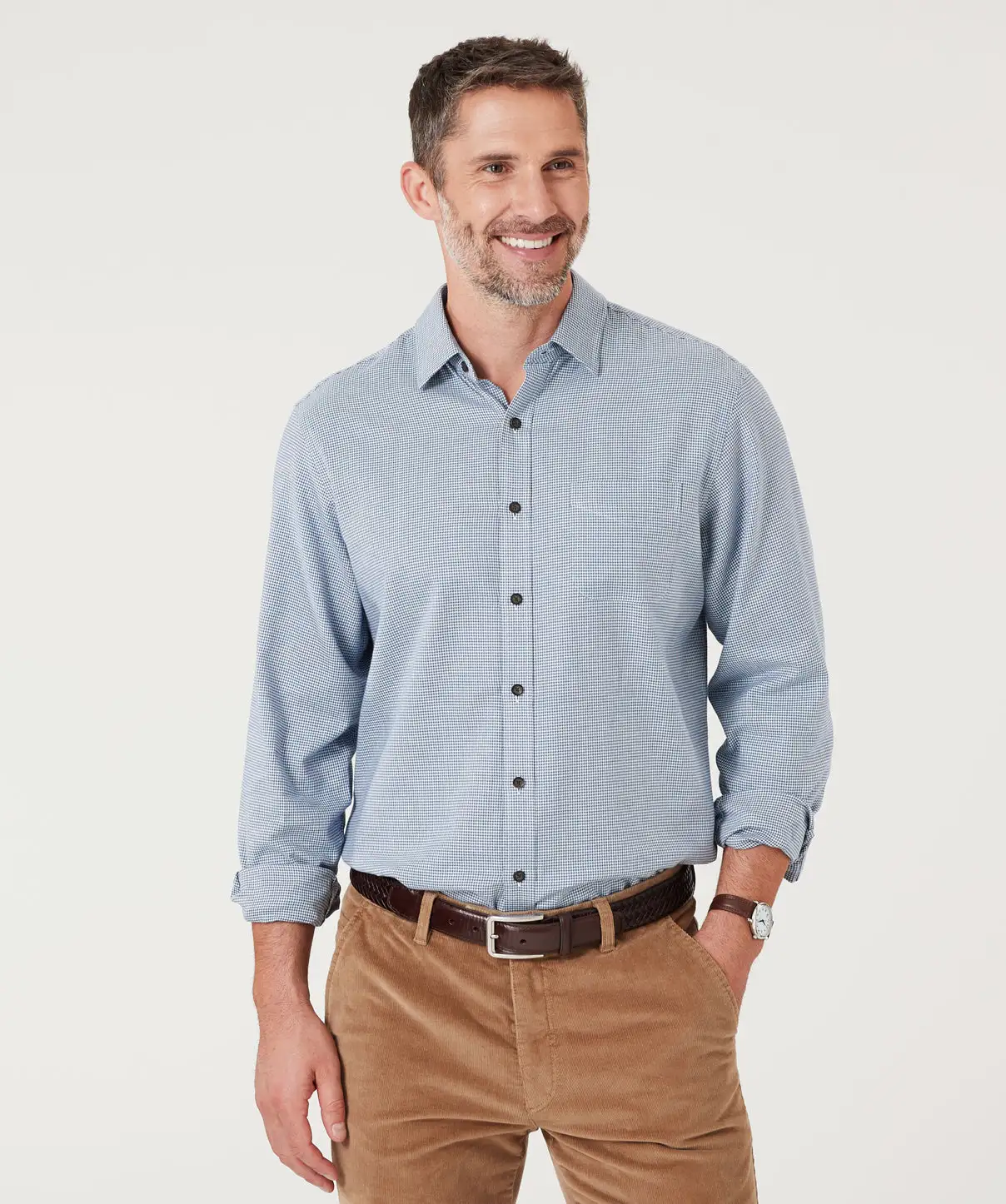 Gazman Brushed Houndstooth Check Shirt - Chambray 3 Gazman Brushed Houndstooth Check Shirt - Chambray