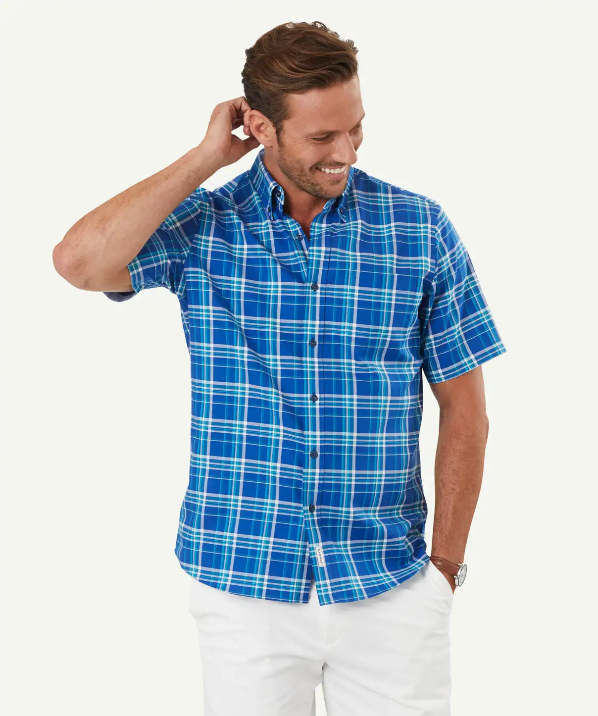 Gazman Easy Care Oxford Check Short Sleeve Shirt - Cobalt 3 Gazman Easy Care Oxford Check Short Sleeve Shirt - Cobalt
