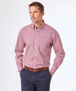 Gazman Easy Care Stretch Gingham Shirt - Claret Red
