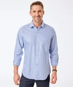Gazman Tailored Fit Easy Care Dobby Check Shirt - Blue