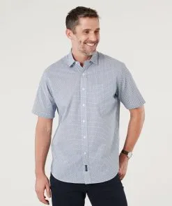 Gazman Casual Grid Print Short Sleeve Shirt - Navy