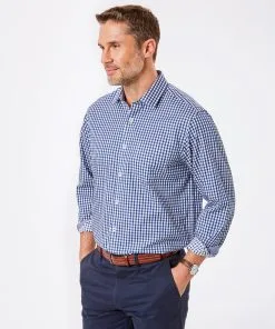 Gazman Easy Care Twill Check Shirt - Navy