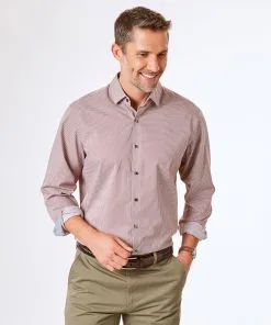 Gazman Smart Square Print Shirt - Brick