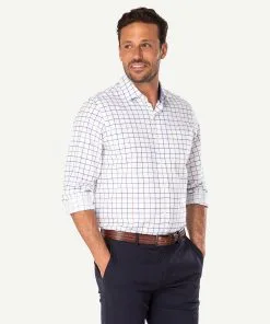 Gazman Easy Care Twill Check Long Sleeve Shirt - White