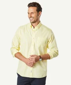 Gazman Non-Iron Oxford Check Long Sleeve Shirt - Yellow